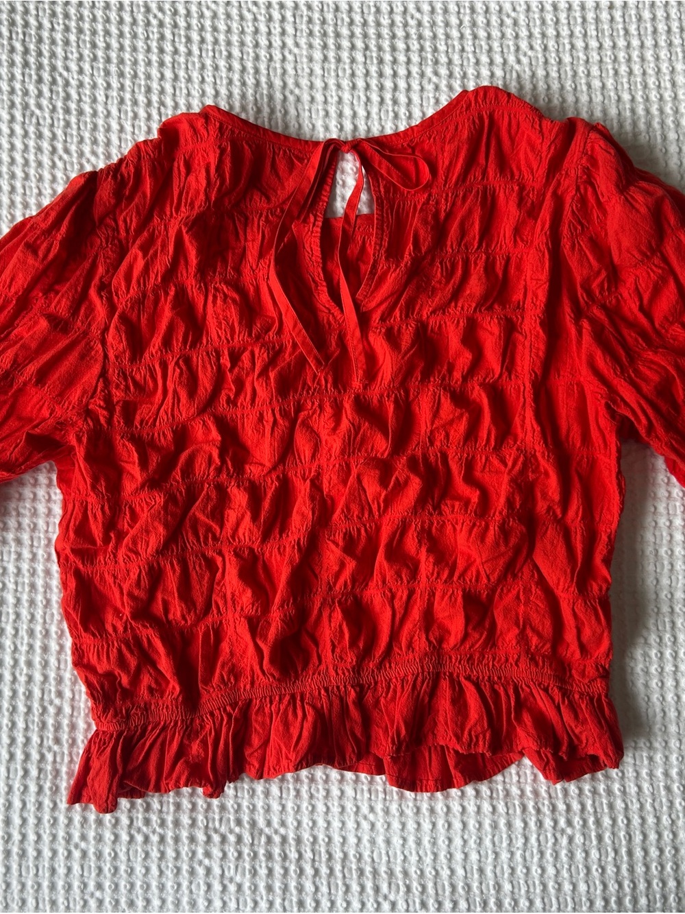 Red Mid-Length Sleeve Ruffle Top - Picture 3 of 3